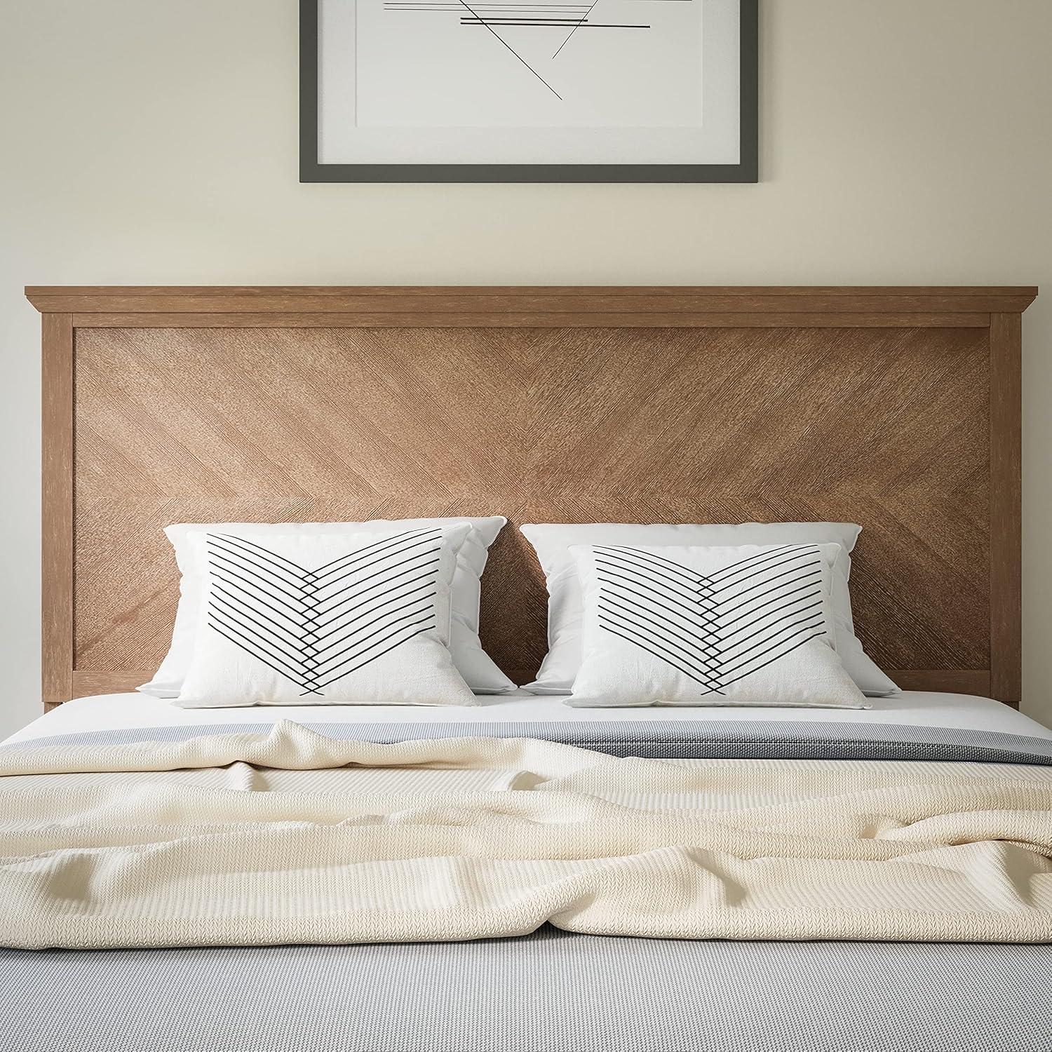 imageFlash Furniture Fiona King Size Wooden Headboard Only Herringbone Patterned Adjustable Headboard in Light BrownLight Brown