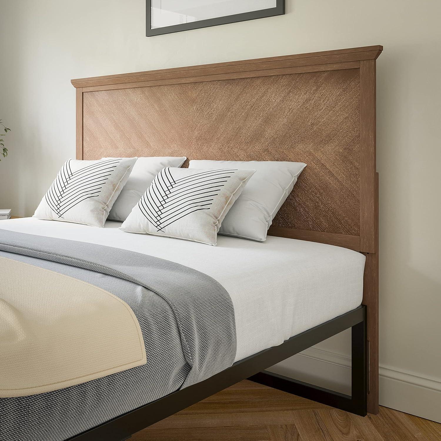 imageFlash Furniture Fiona King Size Wooden Headboard Only Herringbone Patterned Adjustable Headboard in Light BrownLight Brown