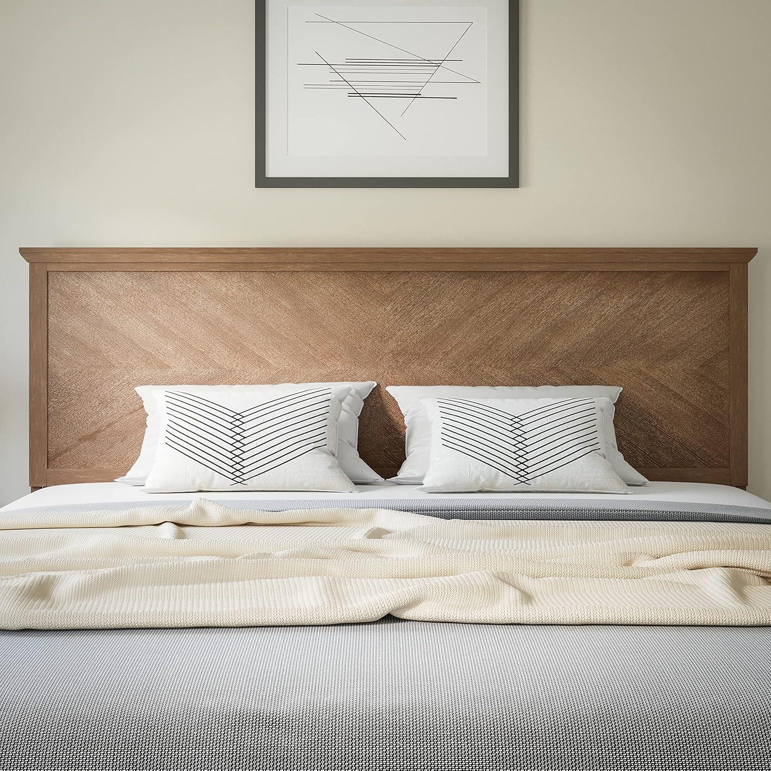 imageFlash Furniture Fiona King Size Wooden Headboard Only Herringbone Patterned Adjustable Headboard in Light BrownLight Brown