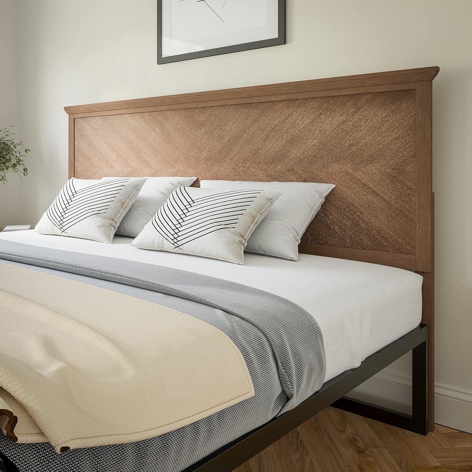 imageFlash Furniture Fiona King Size Wooden Headboard Only Herringbone Patterned Adjustable Headboard in Light BrownLight Brown
