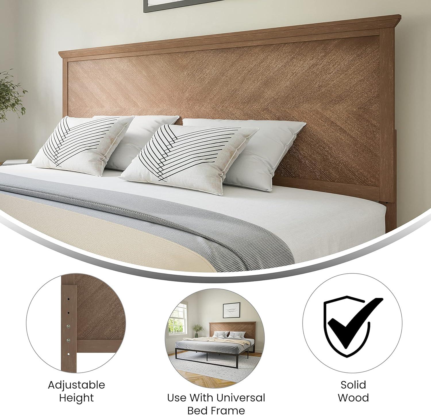 imageFlash Furniture Fiona King Size Wooden Headboard Only Herringbone Patterned Adjustable Headboard in Light BrownLight Brown
