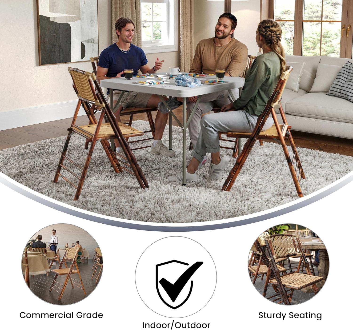 imageFlash Furniture Folding Bohemian Bamboo Chairs with Curved Backs Modern Bamboo Folding Dining Chairs 300 lb Static Weight Capacity Set of 4Set of 1