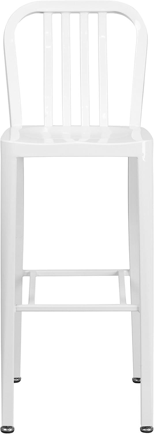 imageFlash Furniture Gael 30quot Commercial Metal Barstools with Footrest Vertical Slat Back Bar Height Stools for Restaurants and Kitchens Set of 2 SilverWhite