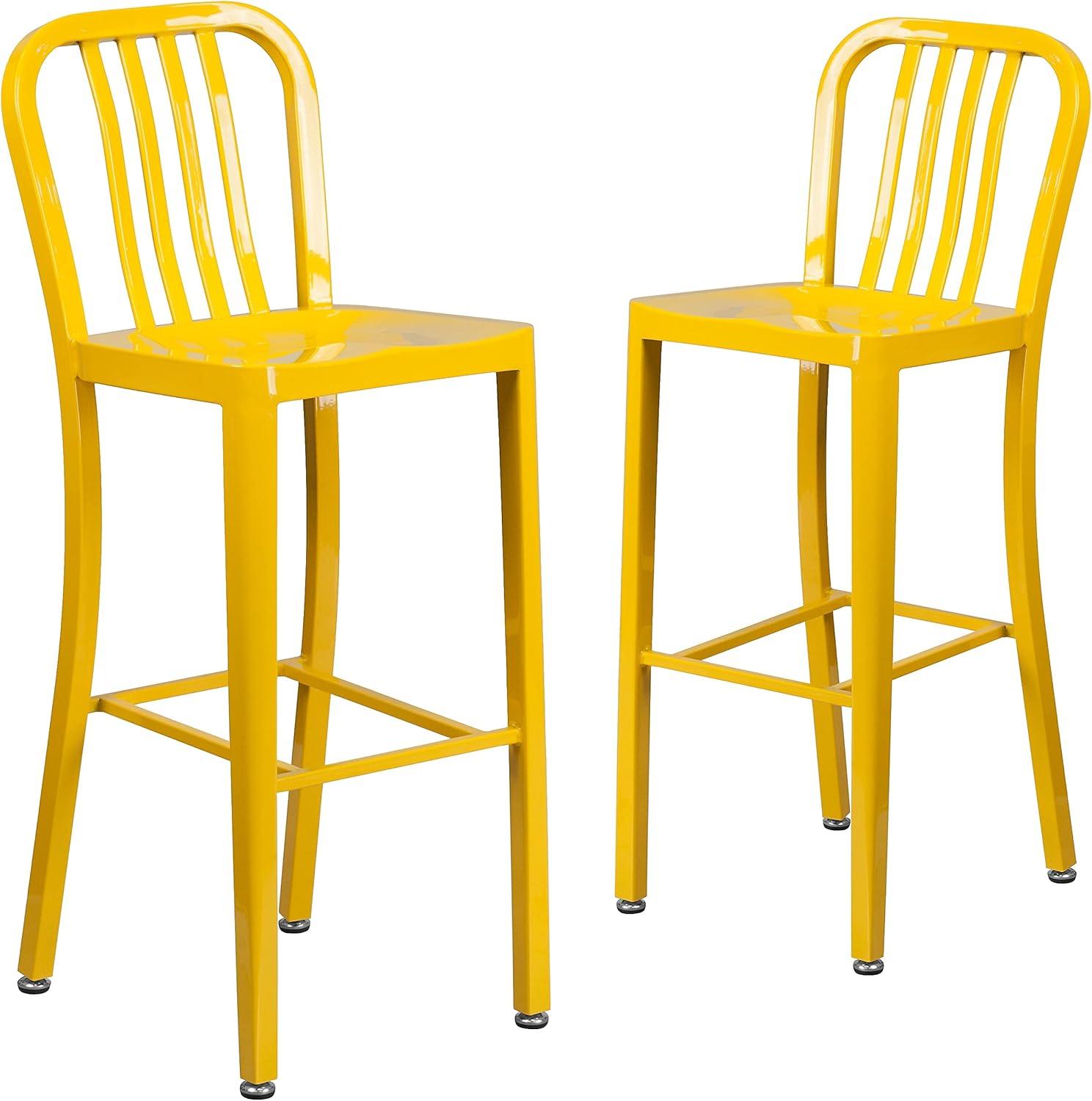 imageFlash Furniture Gael 30quot Commercial Metal Barstools with Footrest Vertical Slat Back Bar Height Stools for Restaurants and Kitchens Set of 2 SilverYellow