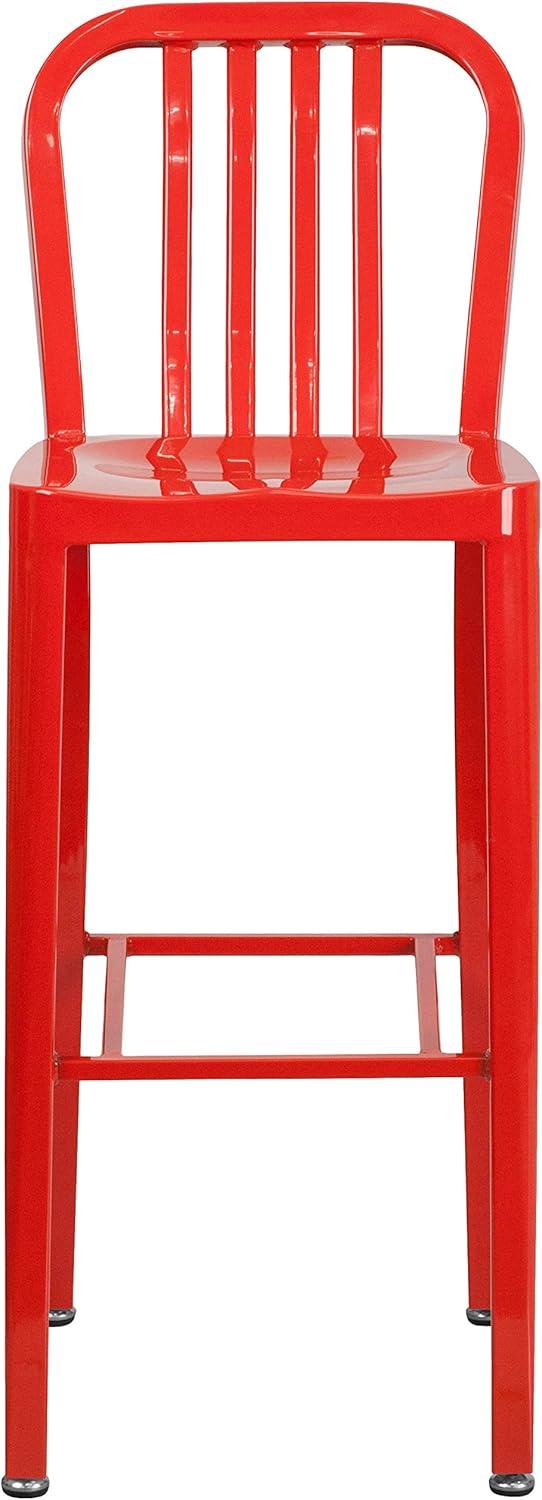 imageFlash Furniture Gael 30quot Commercial Metal Barstools with Footrest Vertical Slat Back Bar Height Stools for Restaurants and Kitchens Set of 2 SilverRed