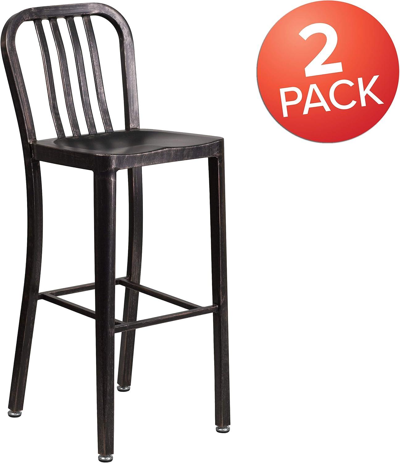imageFlash Furniture Gael 30quot Commercial Metal Barstools with Footrest Vertical Slat Back Bar Height Stools for Restaurants and Kitchens Set of 2 SilverBlackantique Gold