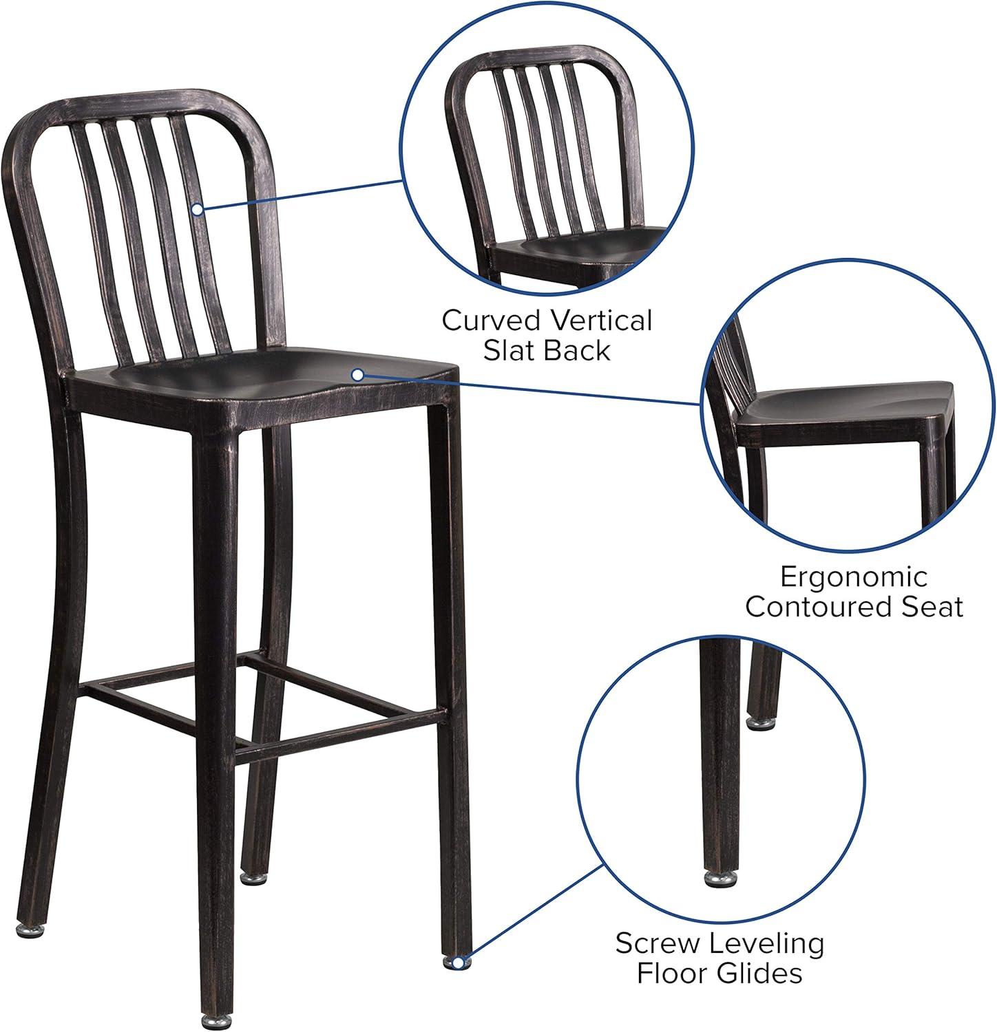 imageFlash Furniture Gael 30quot Commercial Metal Barstools with Footrest Vertical Slat Back Bar Height Stools for Restaurants and Kitchens Set of 2 SilverBlackantique Gold