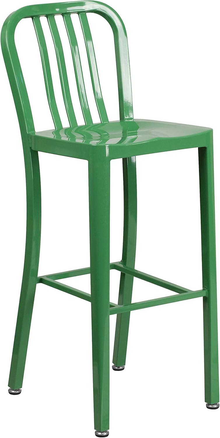 imageFlash Furniture Gael 30quot Commercial Metal Barstools with Footrest Vertical Slat Back Bar Height Stools for Restaurants and Kitchens Set of 2 SilverGreen