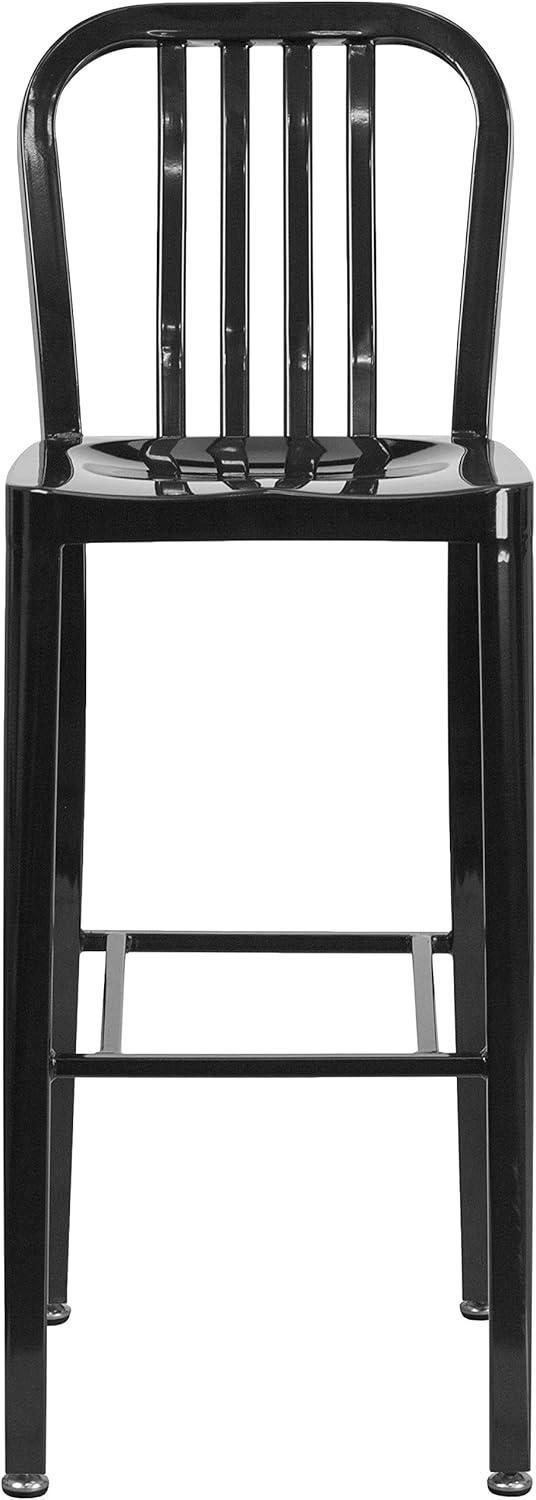 imageFlash Furniture Gael 30quot Commercial Metal Barstools with Footrest Vertical Slat Back Bar Height Stools for Restaurants and Kitchens Set of 2 SilverBlack