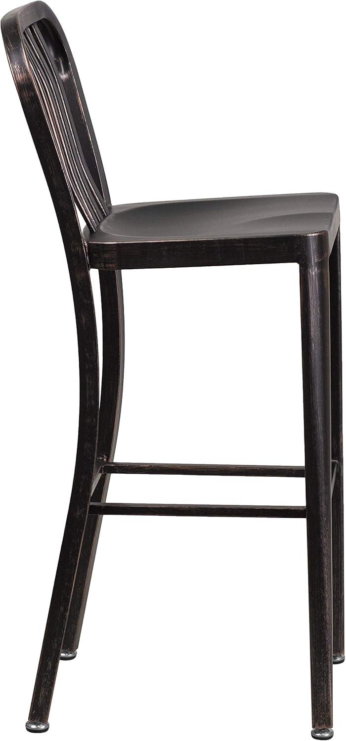 imageFlash Furniture Gael 30quot Commercial Metal Barstools with Footrest Vertical Slat Back Bar Height Stools for Restaurants and Kitchens Set of 2 SilverBlackantique Gold