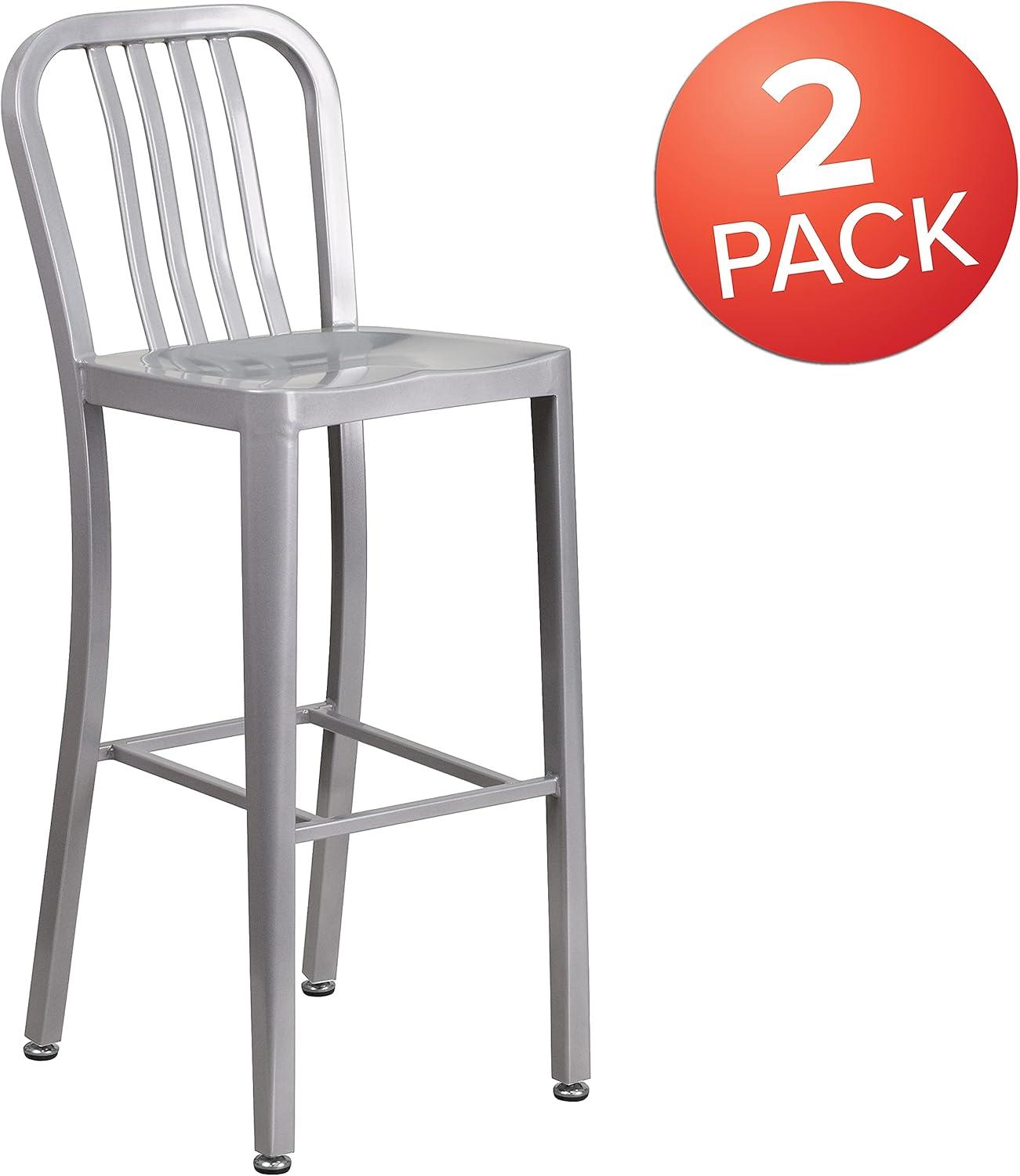 imageFlash Furniture Gael 30quot Commercial Metal Barstools with Footrest Vertical Slat Back Bar Height Stools for Restaurants and Kitchens Set of 2 SilverSilver
