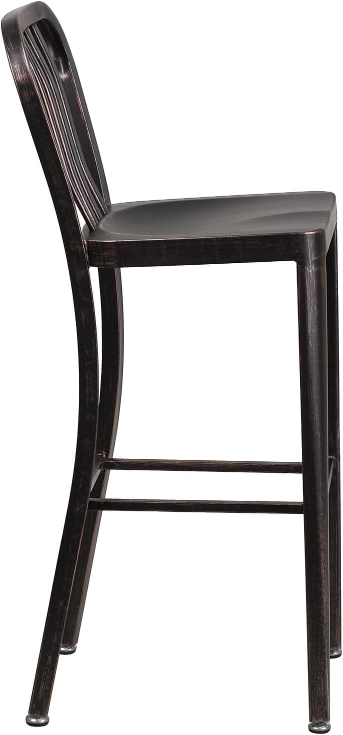 imageFlash Furniture Gael 30quot Commercial Metal Barstools with Footrest Vertical Slat Back Bar Height Stools for Restaurants and Kitchens Set of 2 SilverBlackantique Gold