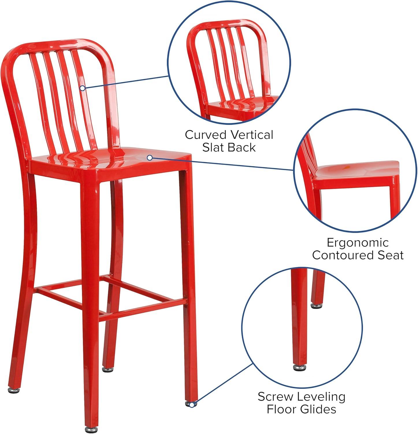 imageFlash Furniture Gael 30quot Commercial Metal Barstools with Footrest Vertical Slat Back Bar Height Stools for Restaurants and Kitchens Set of 2 SilverRed
