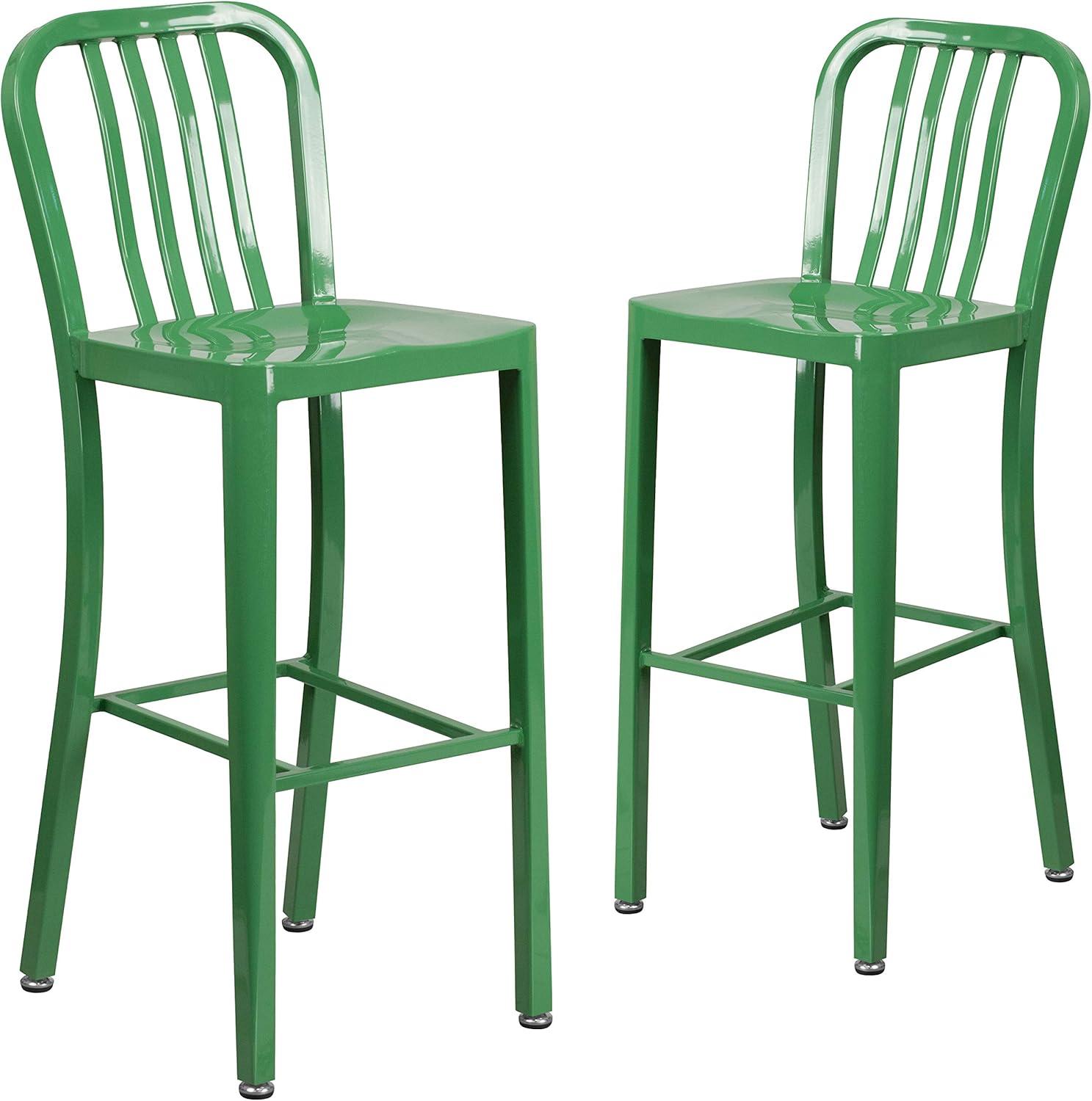 imageFlash Furniture Gael 30quot Commercial Metal Barstools with Footrest Vertical Slat Back Bar Height Stools for Restaurants and Kitchens Set of 2 SilverGreen