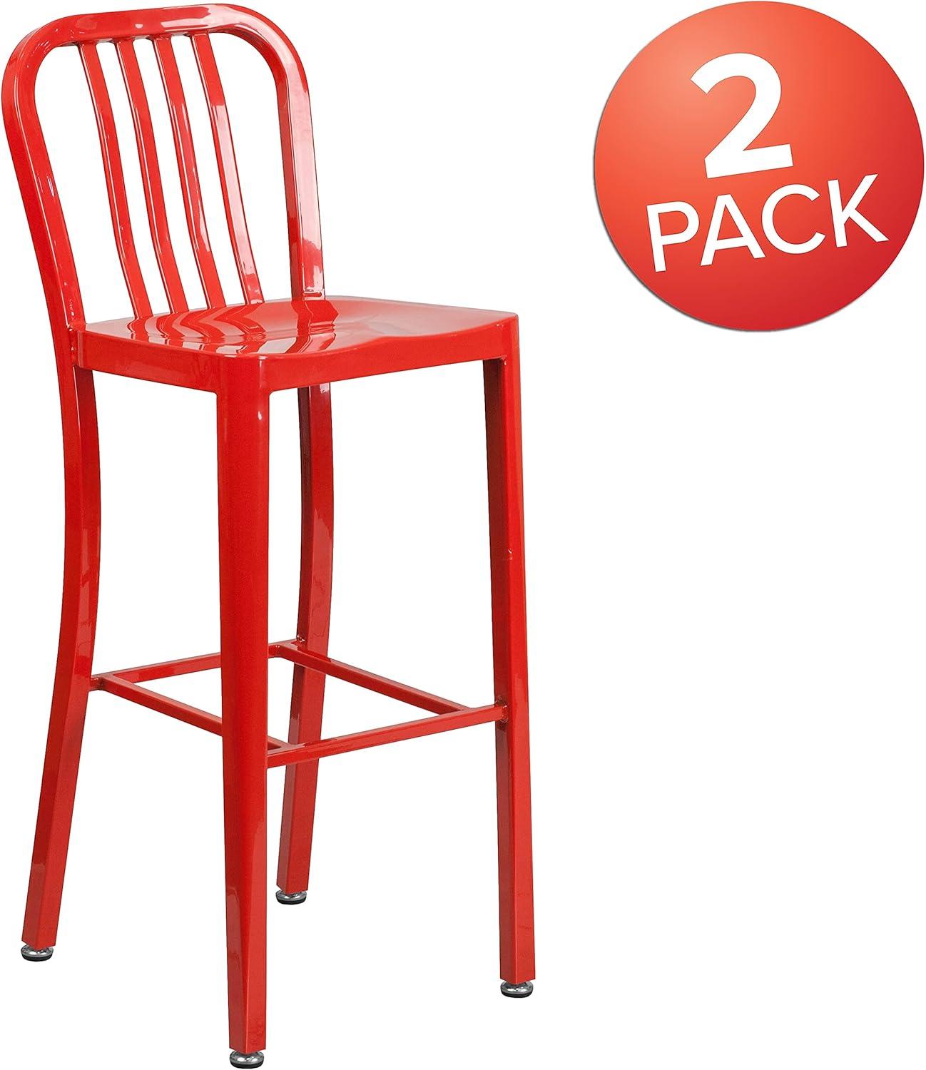 imageFlash Furniture Gael 30quot Commercial Metal Barstools with Footrest Vertical Slat Back Bar Height Stools for Restaurants and Kitchens Set of 2 SilverRed