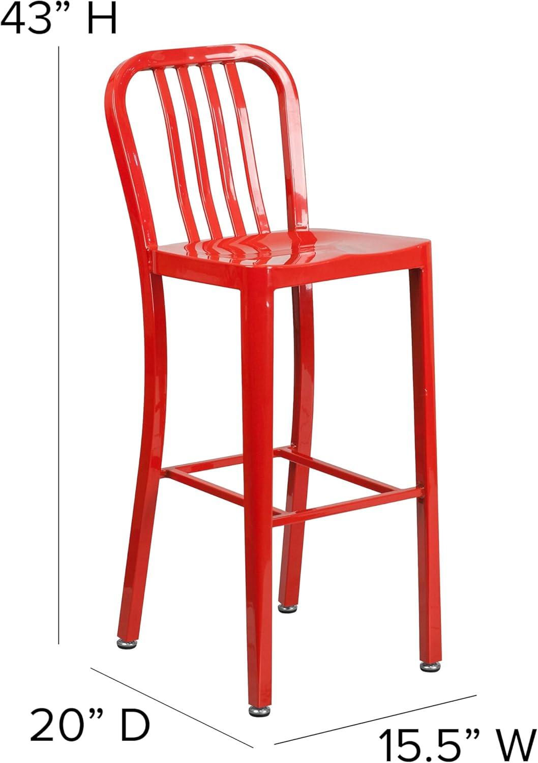 imageFlash Furniture Gael 30quot Commercial Metal Barstools with Footrest Vertical Slat Back Bar Height Stools for Restaurants and Kitchens Set of 2 SilverRed