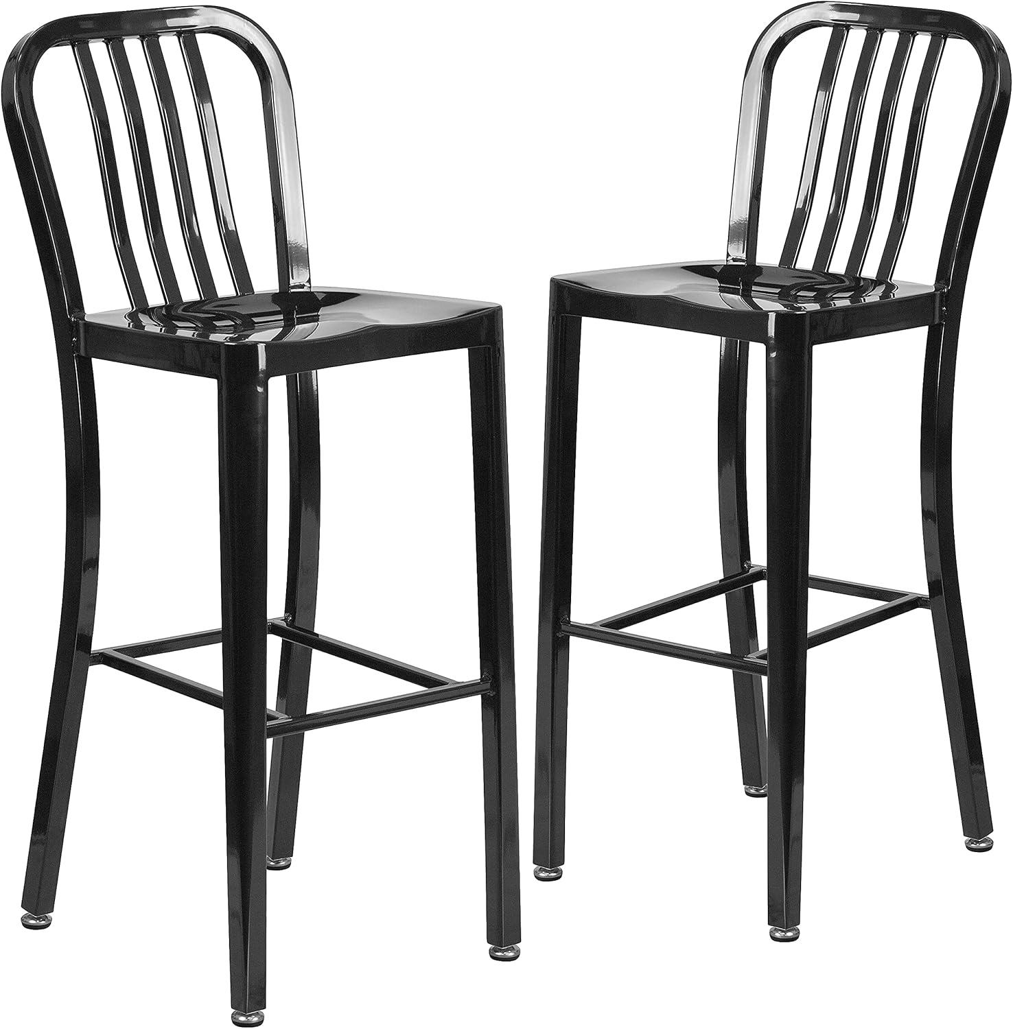 imageFlash Furniture Gael 30quot Commercial Metal Barstools with Footrest Vertical Slat Back Bar Height Stools for Restaurants and Kitchens Set of 2 SilverBlack
