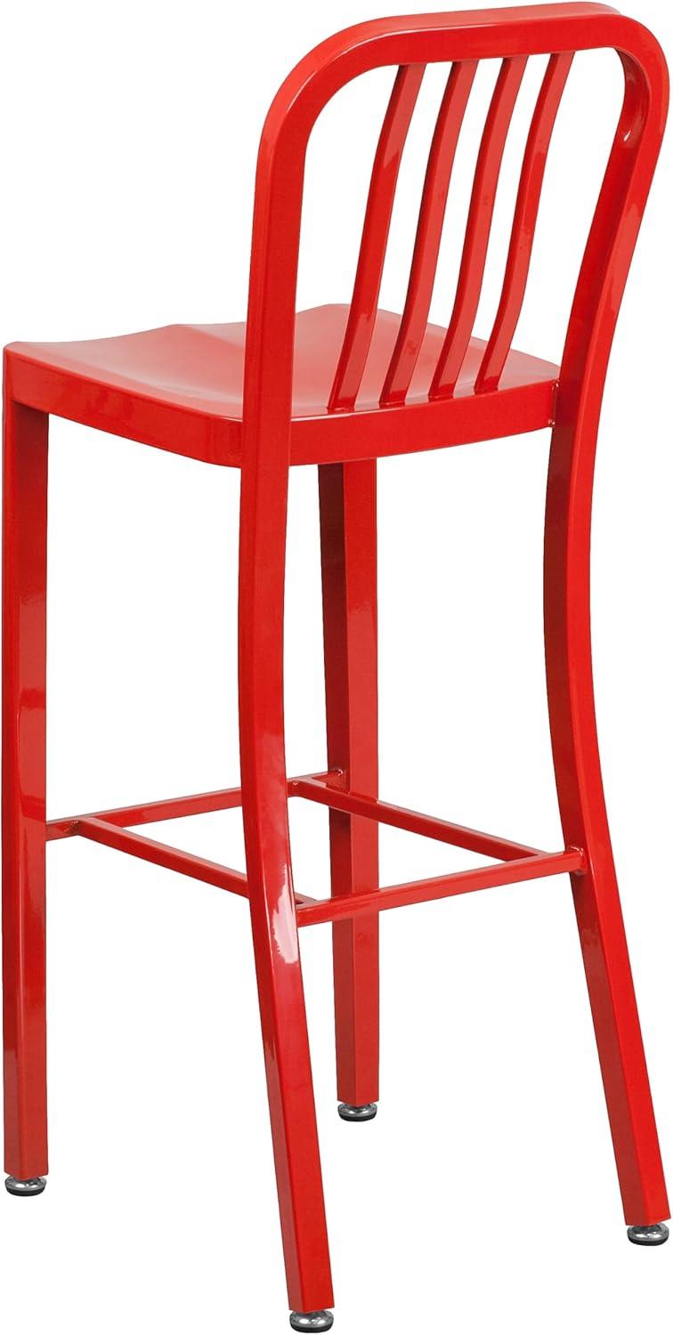 imageFlash Furniture Gael 30quot Commercial Metal Barstools with Footrest Vertical Slat Back Bar Height Stools for Restaurants and Kitchens Set of 2 SilverRed