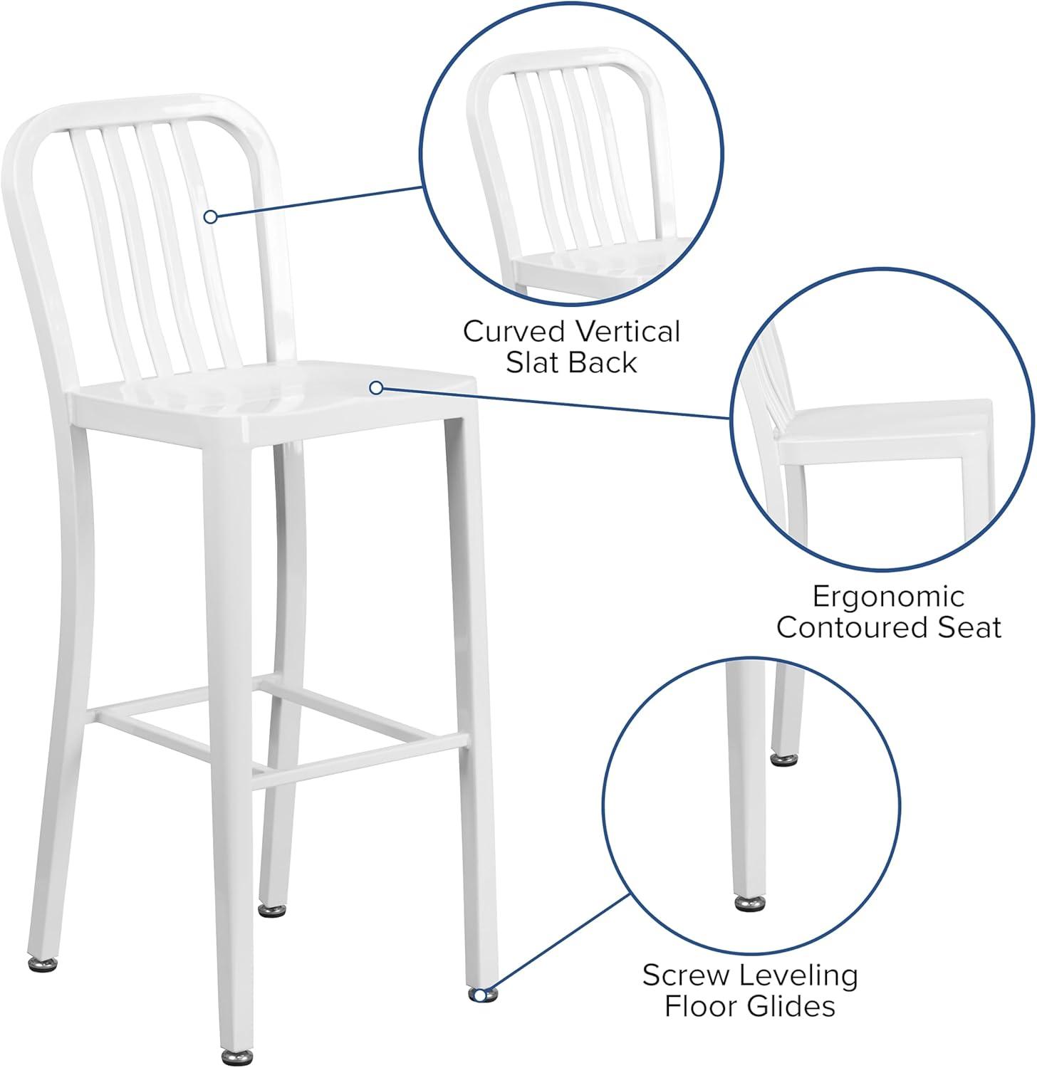 imageFlash Furniture Gael 30quot Commercial Metal Barstools with Footrest Vertical Slat Back Bar Height Stools for Restaurants and Kitchens Set of 2 SilverWhite