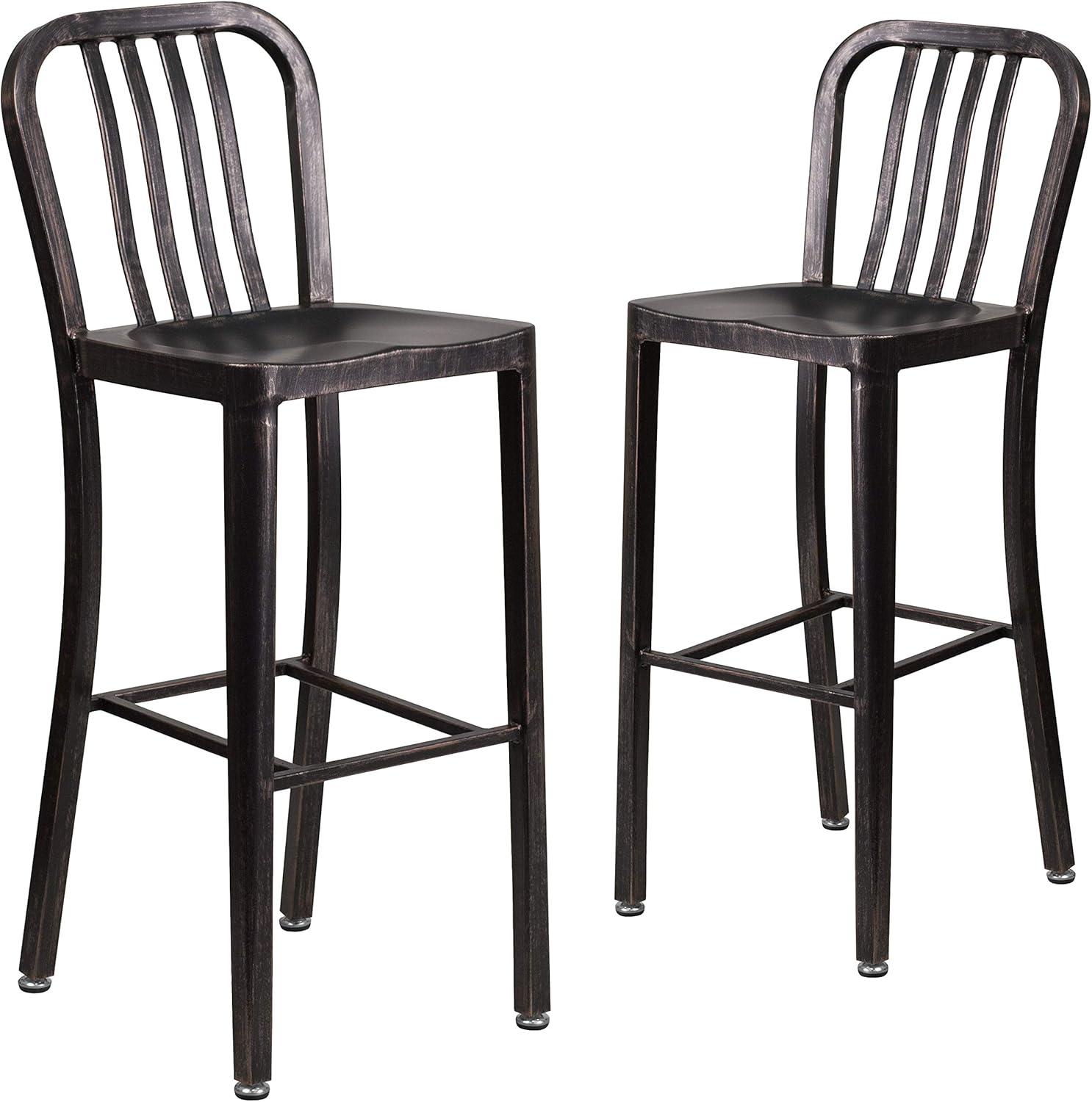 imageFlash Furniture Gael 30quot Commercial Metal Barstools with Footrest Vertical Slat Back Bar Height Stools for Restaurants and Kitchens Set of 2 SilverBlackantique Gold