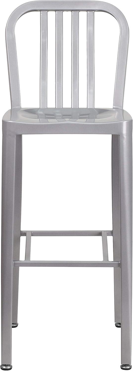 imageFlash Furniture Gael 30quot Commercial Metal Barstools with Footrest Vertical Slat Back Bar Height Stools for Restaurants and Kitchens Set of 2 SilverSilver