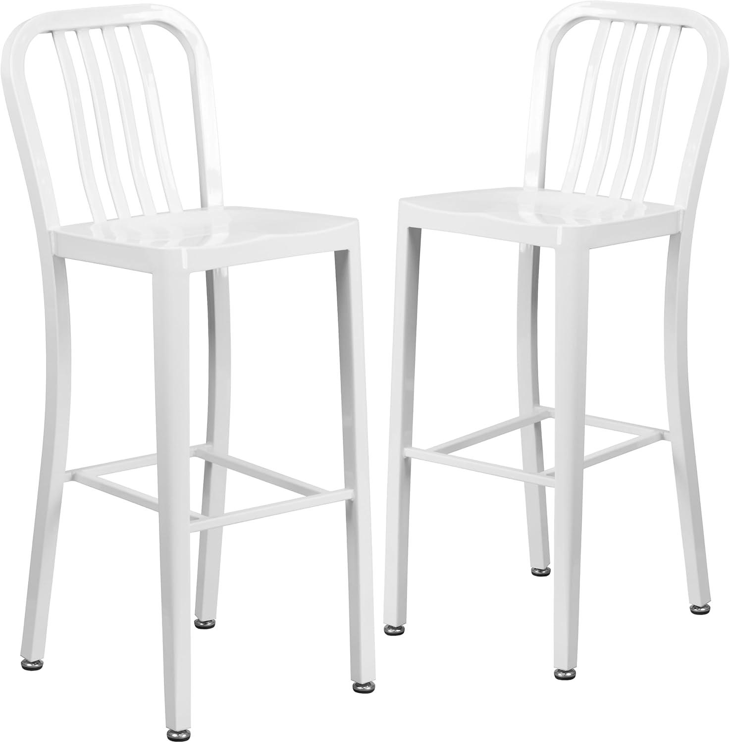 imageFlash Furniture Gael 30quot Commercial Metal Barstools with Footrest Vertical Slat Back Bar Height Stools for Restaurants and Kitchens Set of 2 SilverWhite