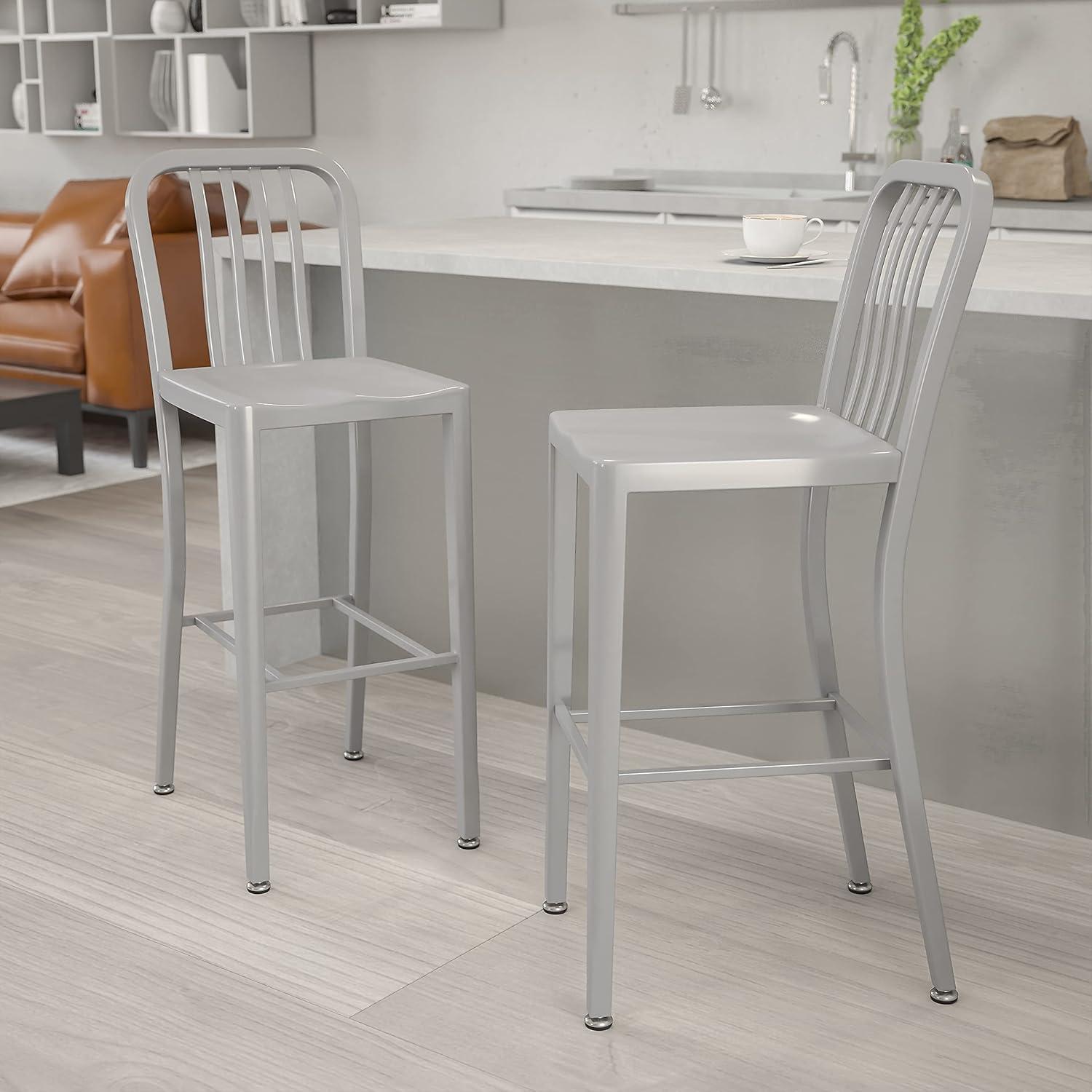 imageFlash Furniture Gael 30quot Commercial Metal Barstools with Footrest Vertical Slat Back Bar Height Stools for Restaurants and Kitchens Set of 2 SilverSilver
