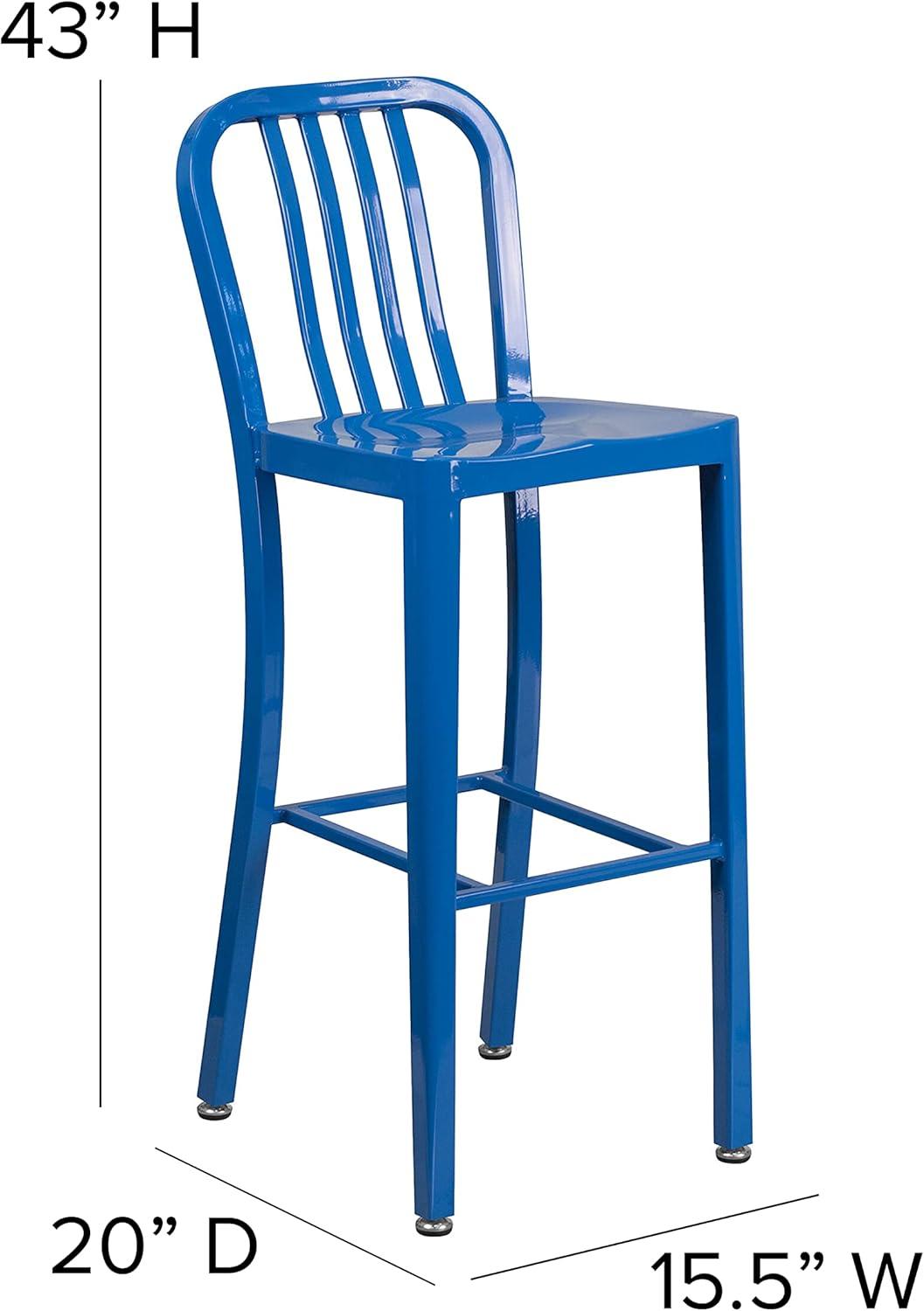 imageFlash Furniture Gael 30quot Commercial Metal Barstools with Footrest Vertical Slat Back Bar Height Stools for Restaurants and Kitchens Set of 2 SilverBlue