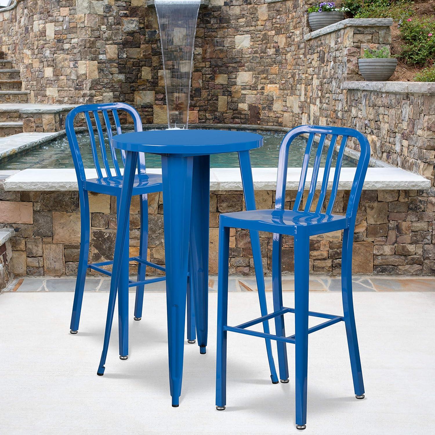 imageFlash Furniture Gael 30quot Commercial Metal Barstools with Footrest Vertical Slat Back Bar Height Stools for Restaurants and Kitchens Set of 2 SilverBlue