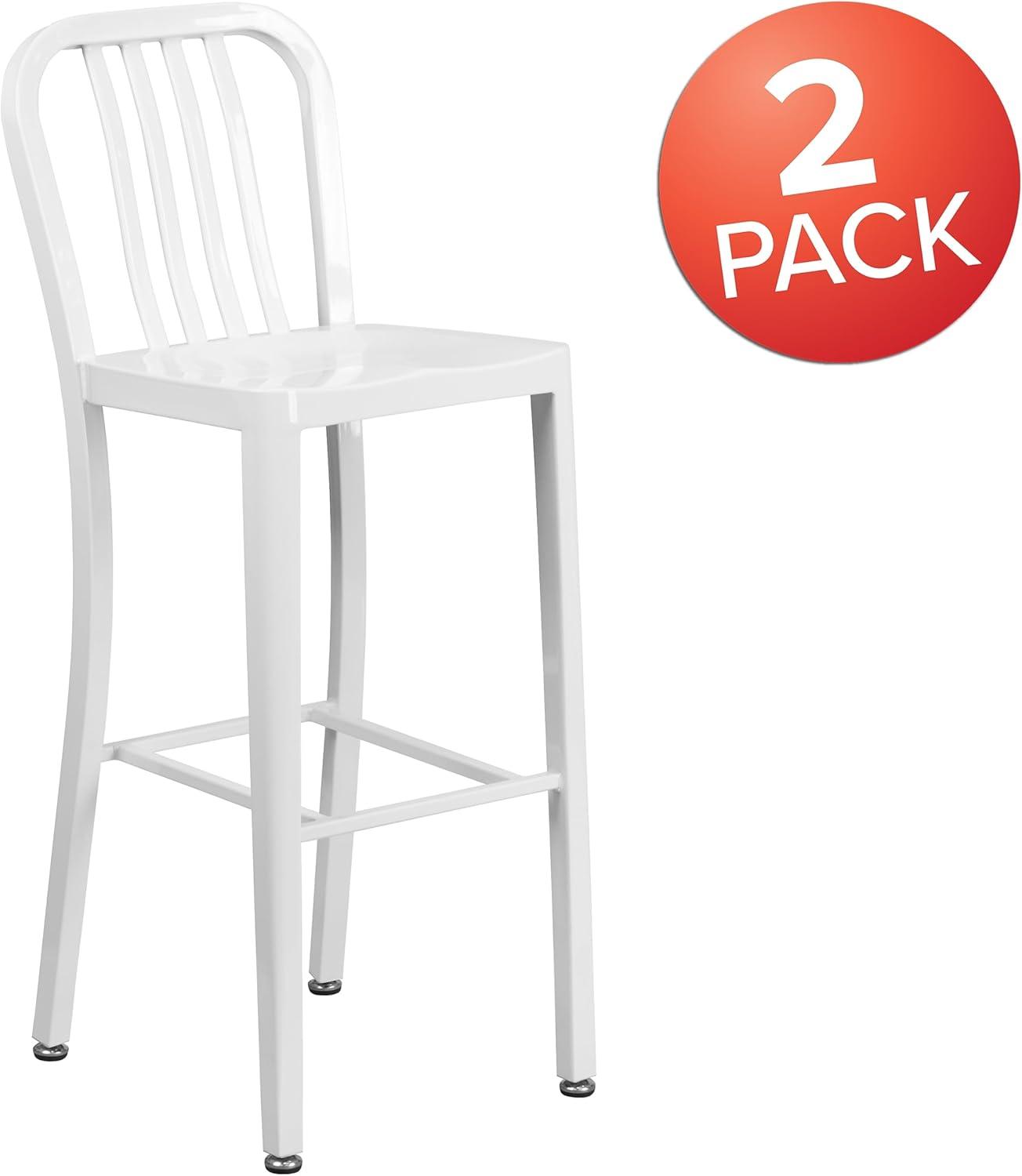 imageFlash Furniture Gael 30quot Commercial Metal Barstools with Footrest Vertical Slat Back Bar Height Stools for Restaurants and Kitchens Set of 2 SilverWhite