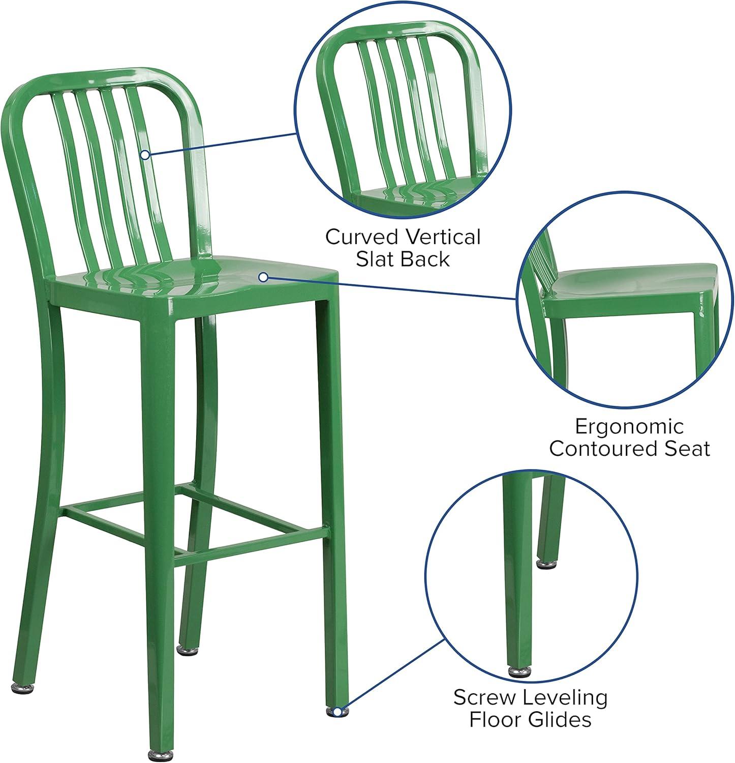 imageFlash Furniture Gael 30quot Commercial Metal Barstools with Footrest Vertical Slat Back Bar Height Stools for Restaurants and Kitchens Set of 2 SilverGreen