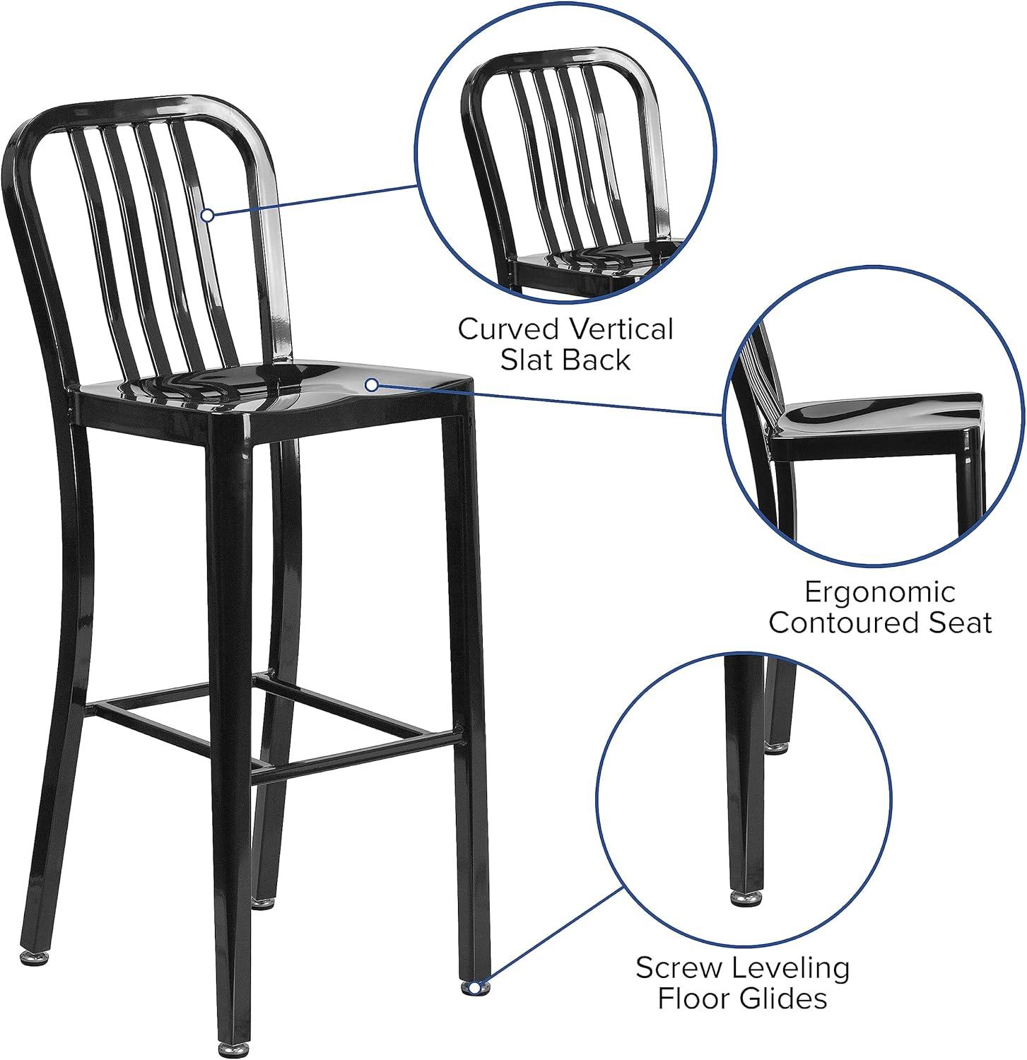 imageFlash Furniture Gael 30quot Commercial Metal Barstools with Footrest Vertical Slat Back Bar Height Stools for Restaurants and Kitchens Set of 2 SilverBlack