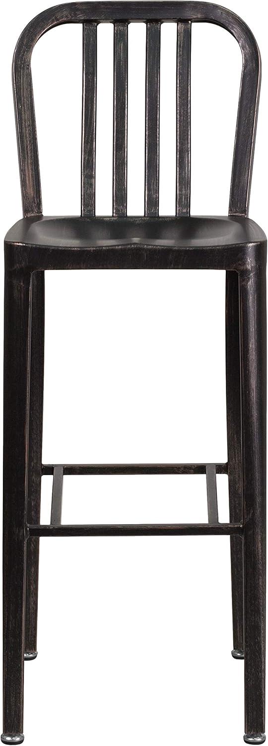 imageFlash Furniture Gael 30quot Commercial Metal Barstools with Footrest Vertical Slat Back Bar Height Stools for Restaurants and Kitchens Set of 2 SilverBlackantique Gold