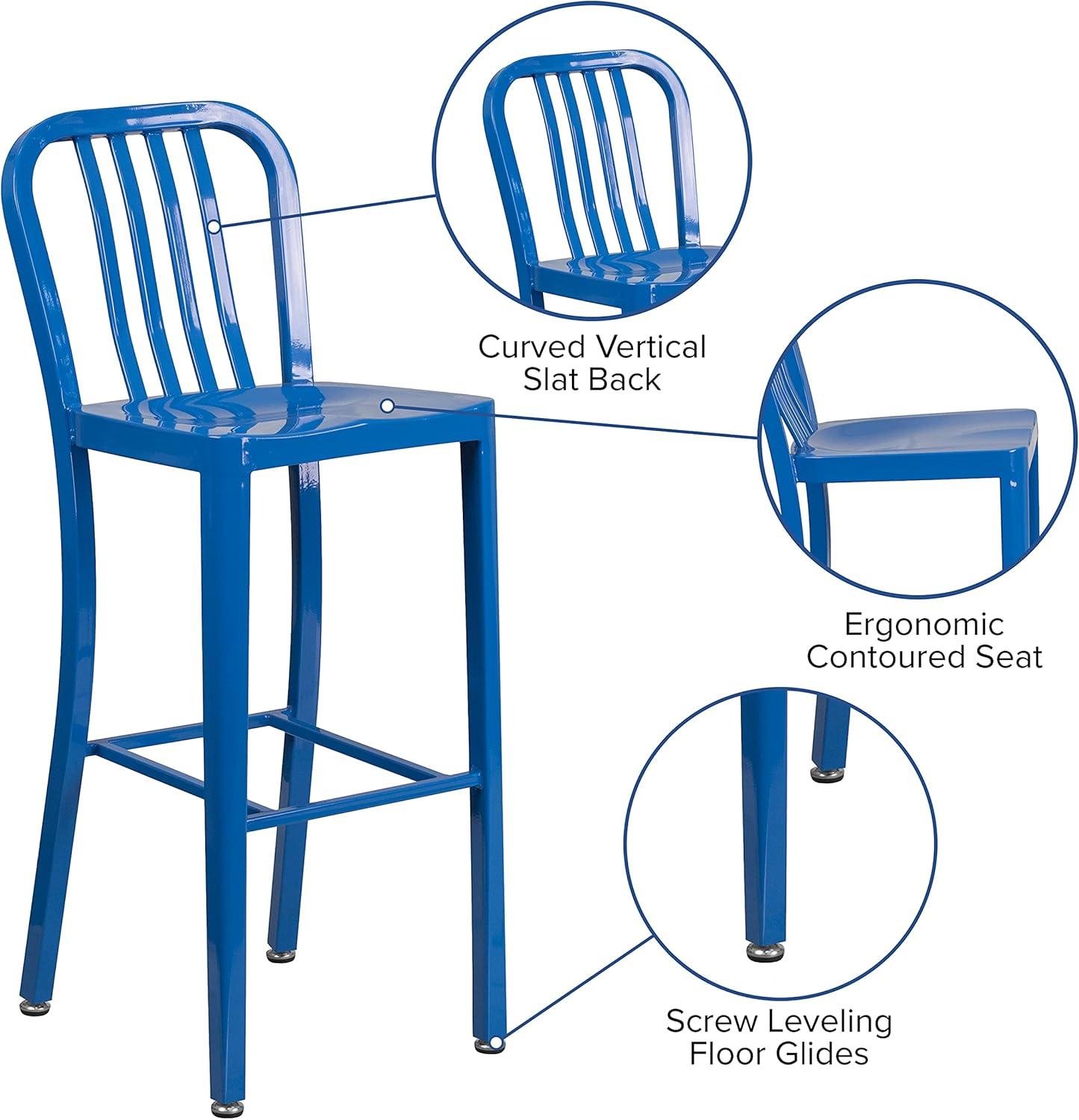 imageFlash Furniture Gael 30quot Commercial Metal Barstools with Footrest Vertical Slat Back Bar Height Stools for Restaurants and Kitchens Set of 2 SilverBlue