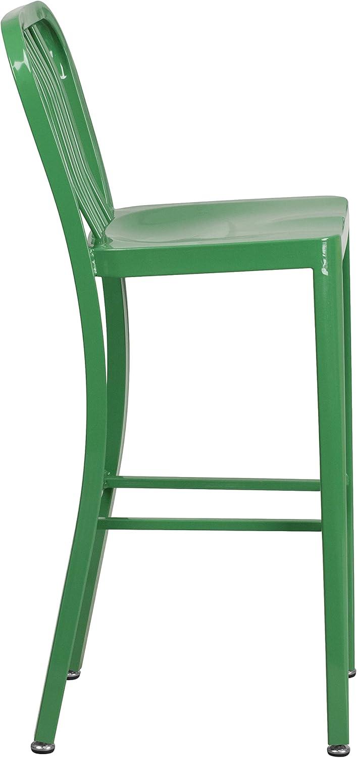imageFlash Furniture Gael 30quot Commercial Metal Barstools with Footrest Vertical Slat Back Bar Height Stools for Restaurants and Kitchens Set of 2 SilverGreen