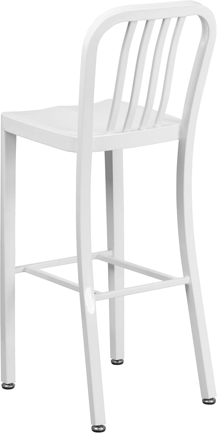 imageFlash Furniture Gael 30quot Commercial Metal Barstools with Footrest Vertical Slat Back Bar Height Stools for Restaurants and Kitchens Set of 2 SilverWhite