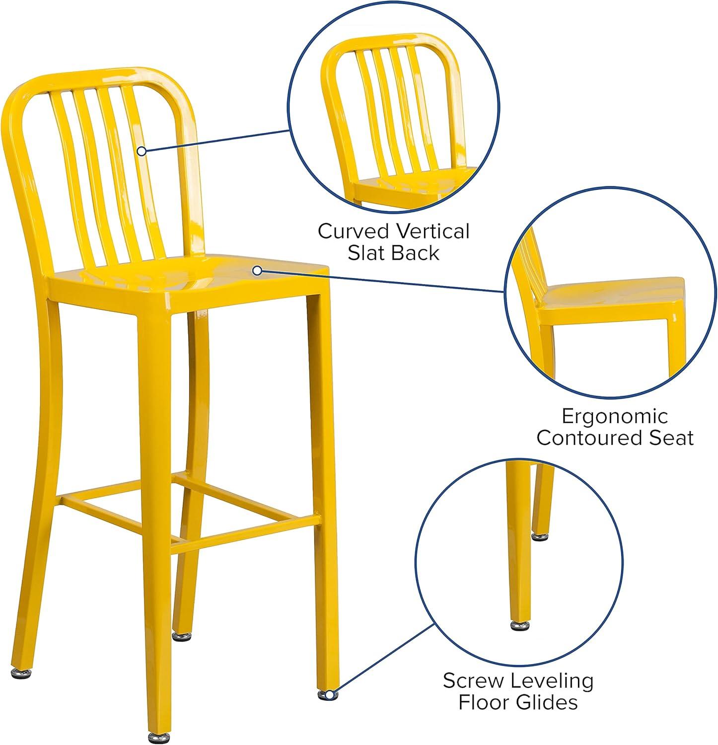 imageFlash Furniture Gael 30quot Commercial Metal Barstools with Footrest Vertical Slat Back Bar Height Stools for Restaurants and Kitchens Set of 2 SilverYellow