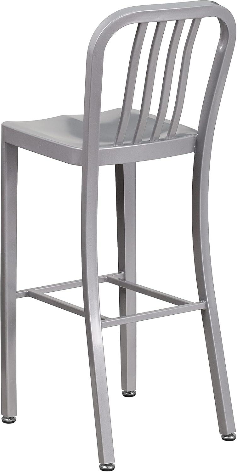 imageFlash Furniture Gael 30quot Commercial Metal Barstools with Footrest Vertical Slat Back Bar Height Stools for Restaurants and Kitchens Set of 2 SilverSilver