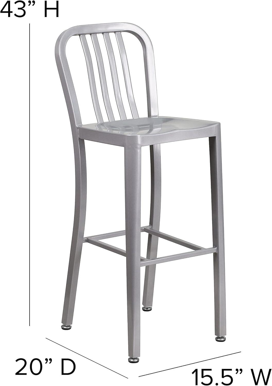 imageFlash Furniture Gael 30quot Commercial Metal Barstools with Footrest Vertical Slat Back Bar Height Stools for Restaurants and Kitchens Set of 2 SilverSilver