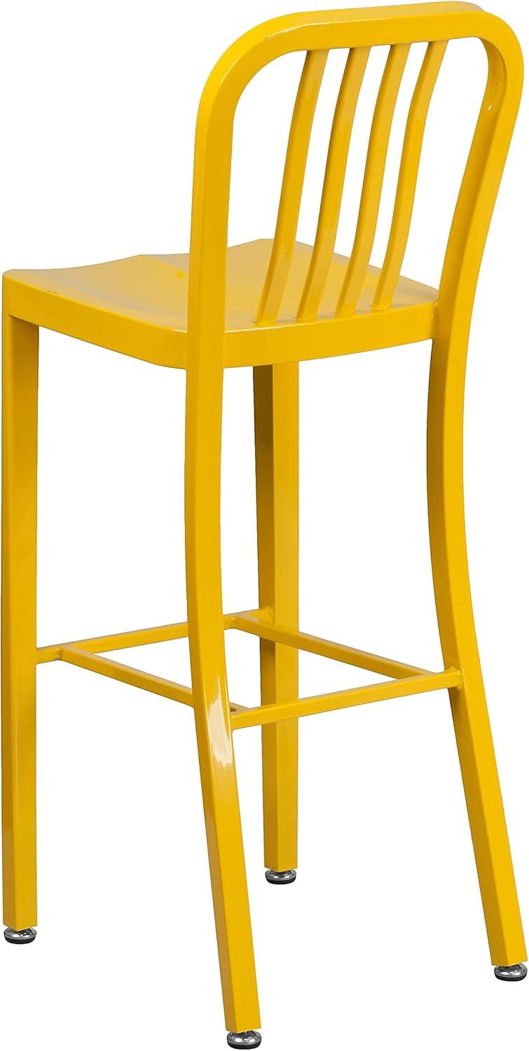 imageFlash Furniture Gael 30quot Commercial Metal Barstools with Footrest Vertical Slat Back Bar Height Stools for Restaurants and Kitchens Set of 2 SilverYellow