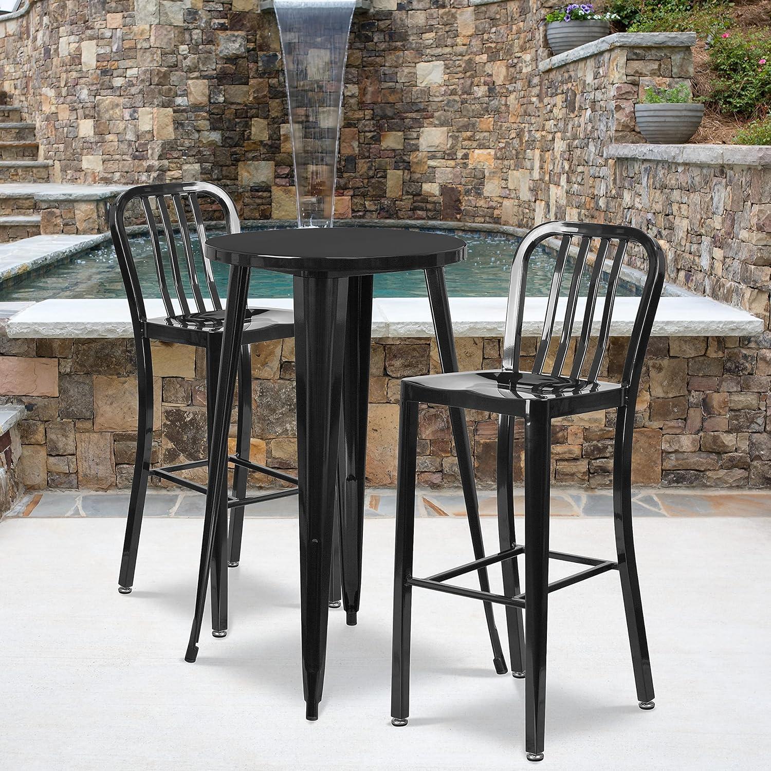 imageFlash Furniture Gael 30quot Commercial Metal Barstools with Footrest Vertical Slat Back Bar Height Stools for Restaurants and Kitchens Set of 2 SilverBlack