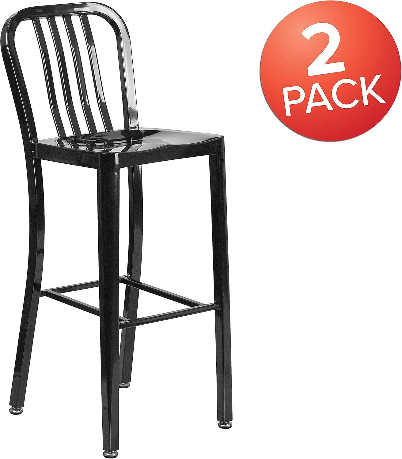 imageFlash Furniture Gael 30quot Commercial Metal Barstools with Footrest Vertical Slat Back Bar Height Stools for Restaurants and Kitchens Set of 2 SilverBlack