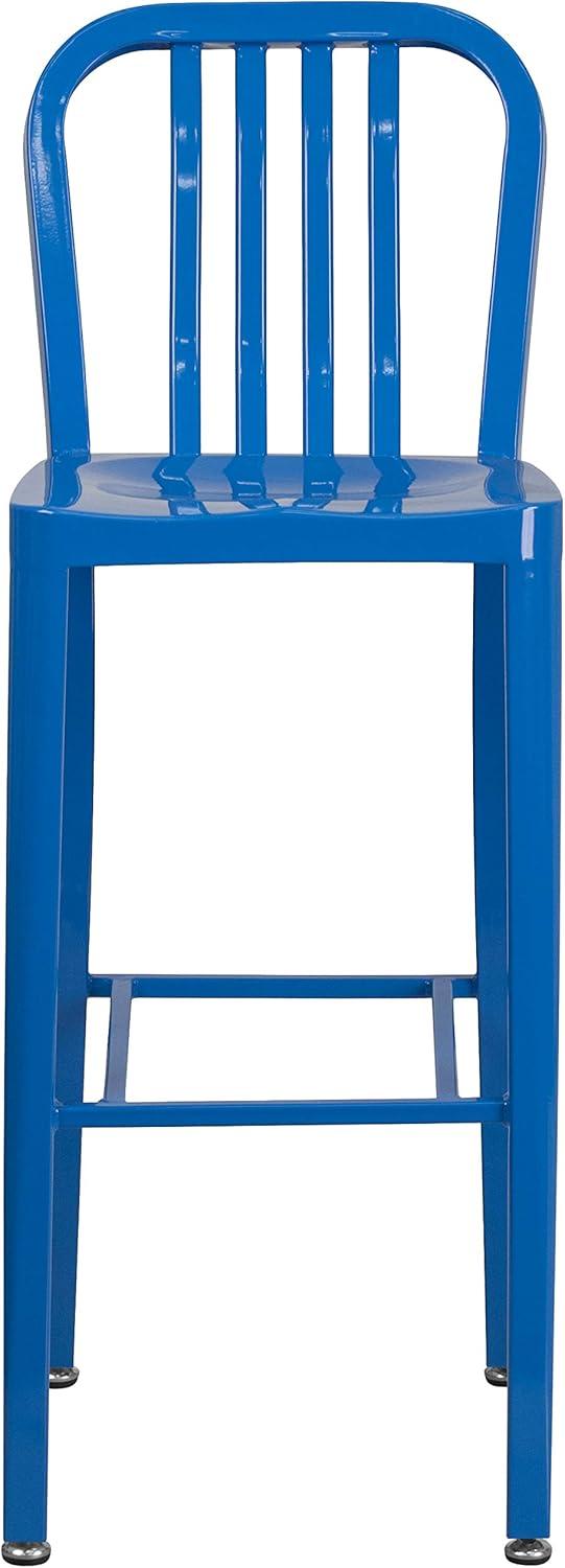 imageFlash Furniture Gael 30quot Commercial Metal Barstools with Footrest Vertical Slat Back Bar Height Stools for Restaurants and Kitchens Set of 2 SilverBlue