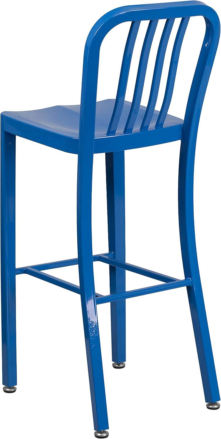 imageFlash Furniture Gael 30quot Commercial Metal Barstools with Footrest Vertical Slat Back Bar Height Stools for Restaurants and Kitchens Set of 2 SilverBlue