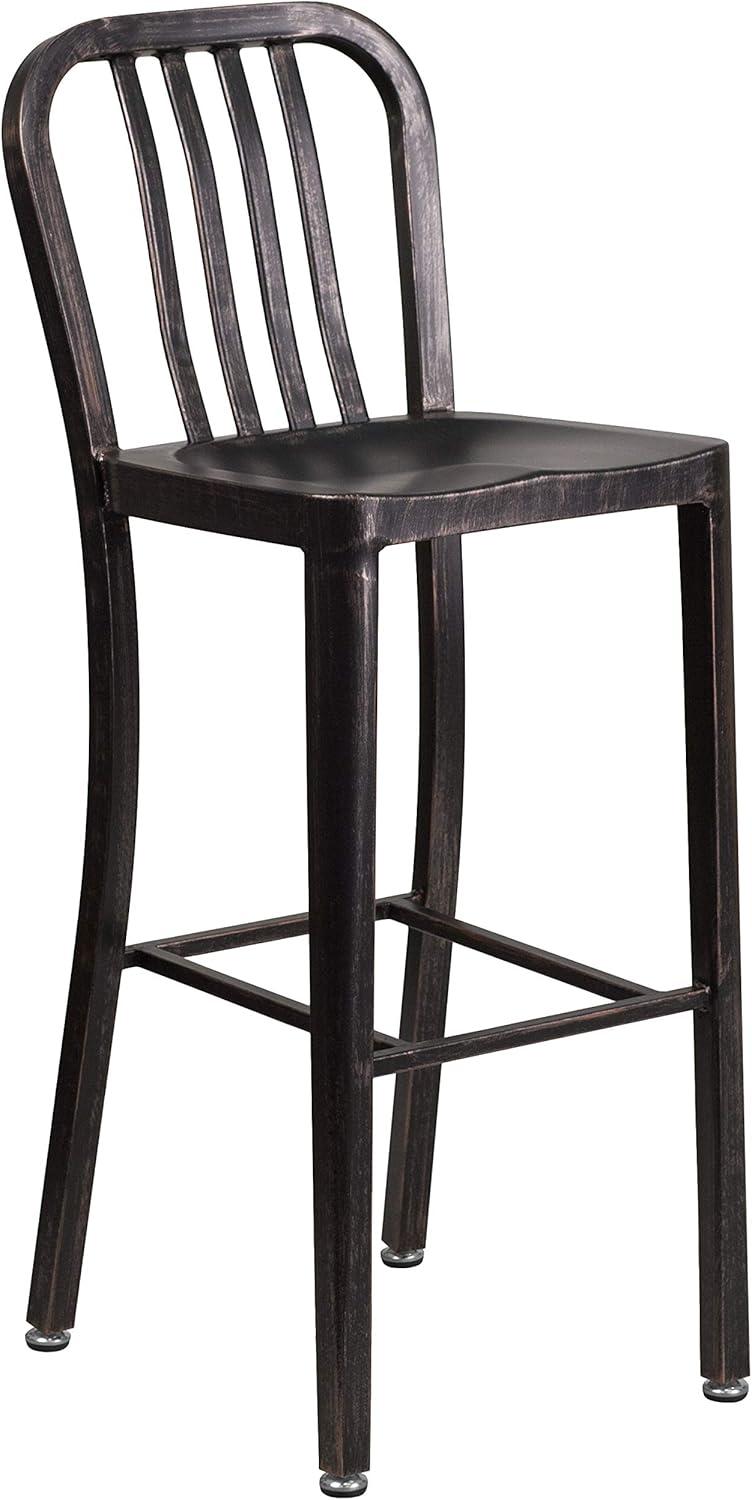 imageFlash Furniture Gael 30quot Commercial Metal Barstools with Footrest Vertical Slat Back Bar Height Stools for Restaurants and Kitchens Set of 2 SilverBlackantique Gold
