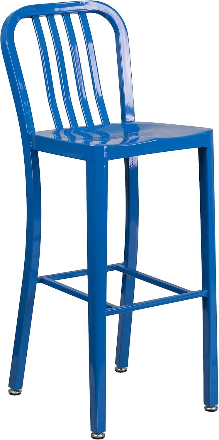 imageFlash Furniture Gael 30quot Commercial Metal Barstools with Footrest Vertical Slat Back Bar Height Stools for Restaurants and Kitchens Set of 2 SilverBlue