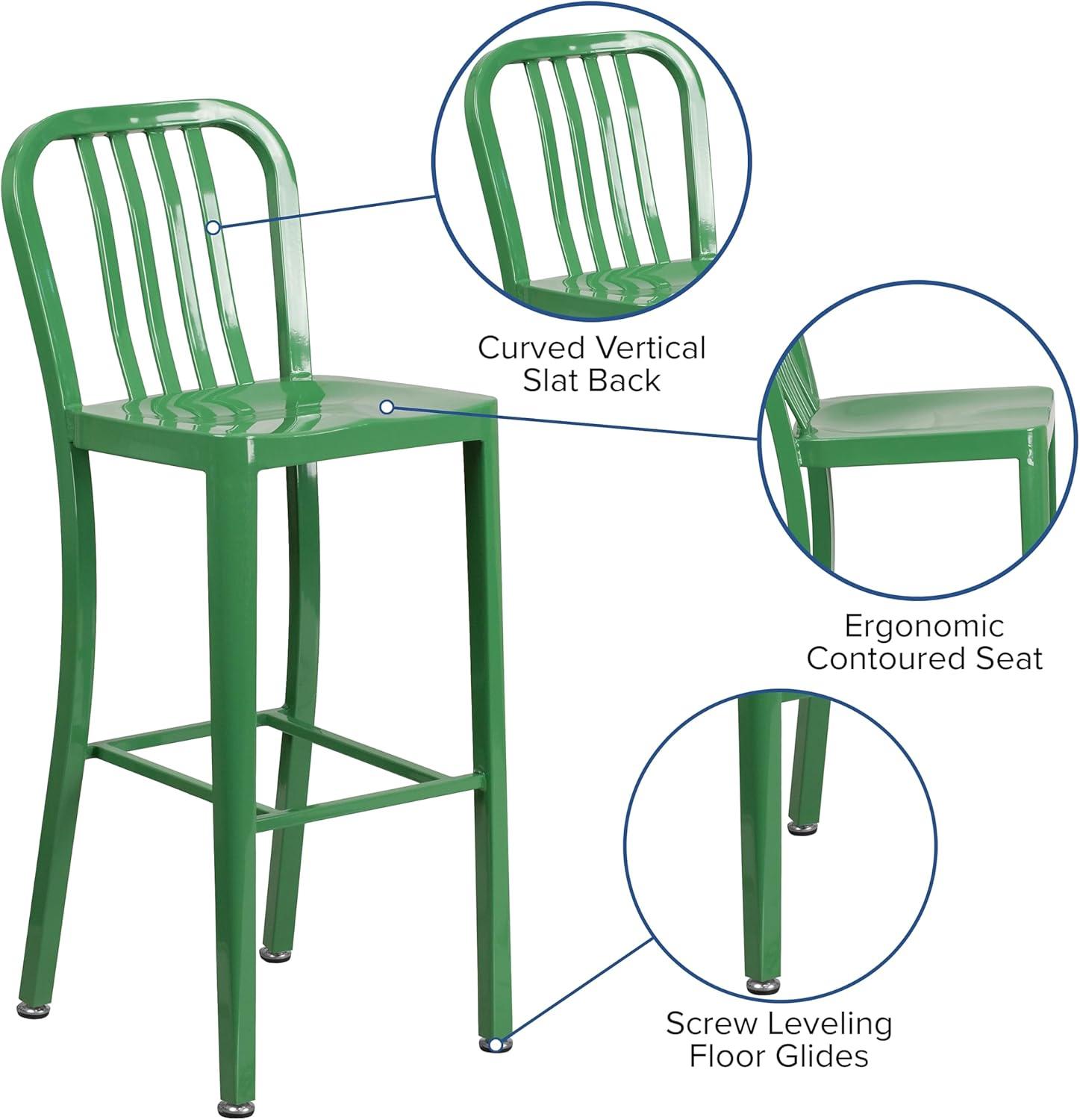 imageFlash Furniture Gael 30quot Commercial Metal Barstools with Footrest Vertical Slat Back Bar Height Stools for Restaurants and Kitchens Set of 2 SilverGreen