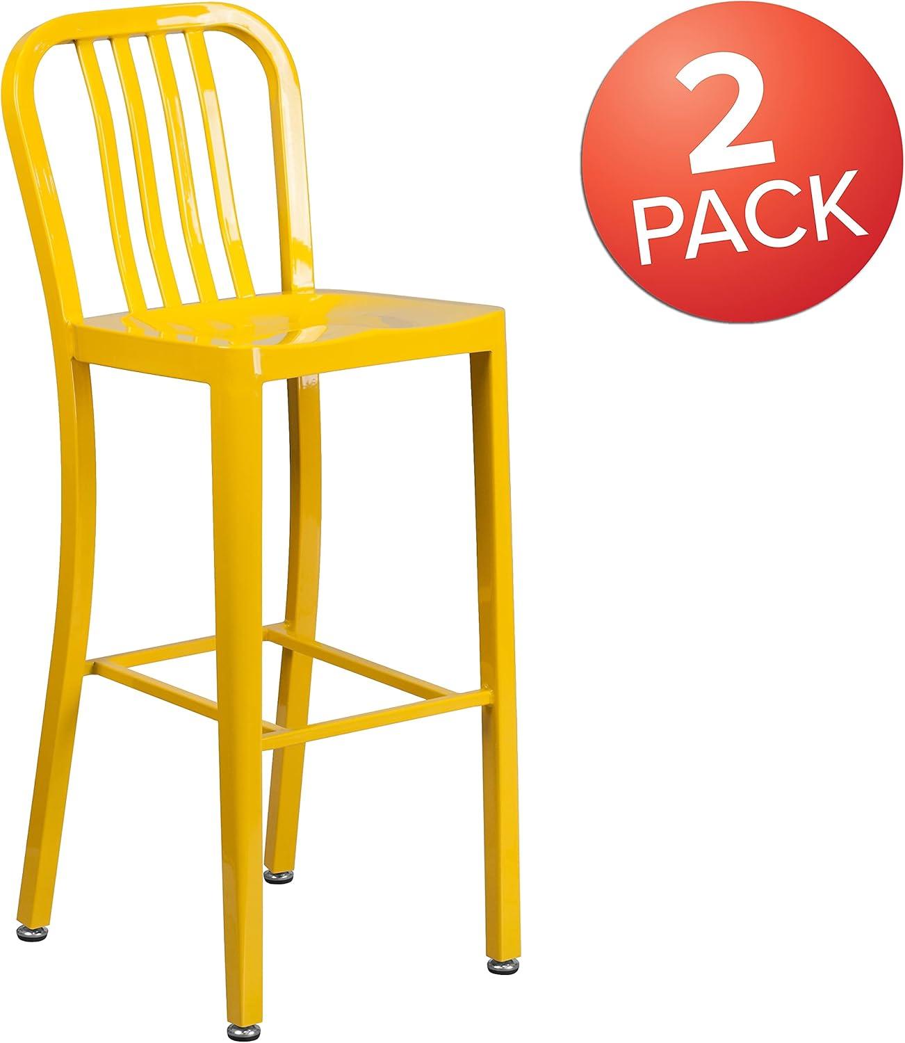 imageFlash Furniture Gael 30quot Commercial Metal Barstools with Footrest Vertical Slat Back Bar Height Stools for Restaurants and Kitchens Set of 2 SilverYellow