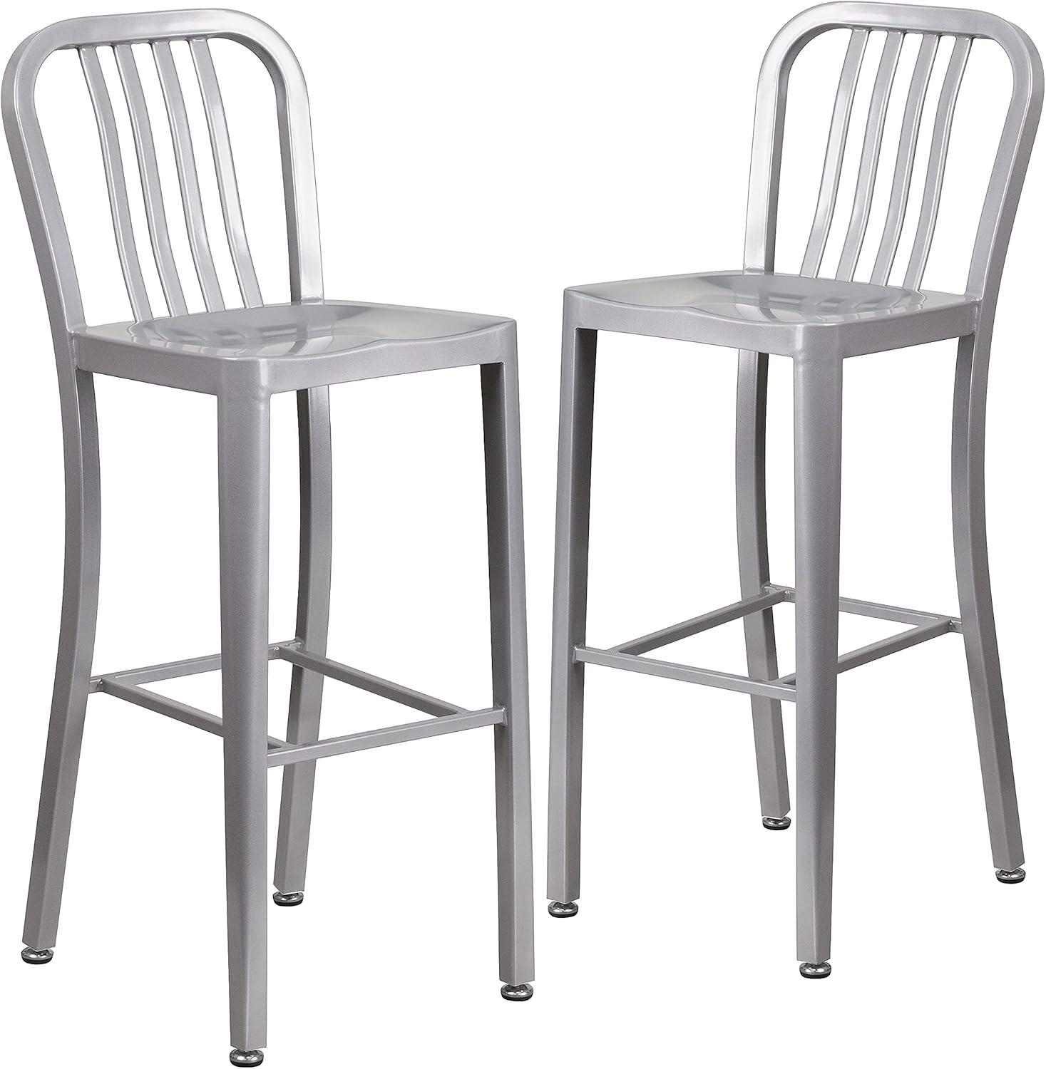 imageFlash Furniture Gael 30quot Commercial Metal Barstools with Footrest Vertical Slat Back Bar Height Stools for Restaurants and Kitchens Set of 2 SilverSilver
