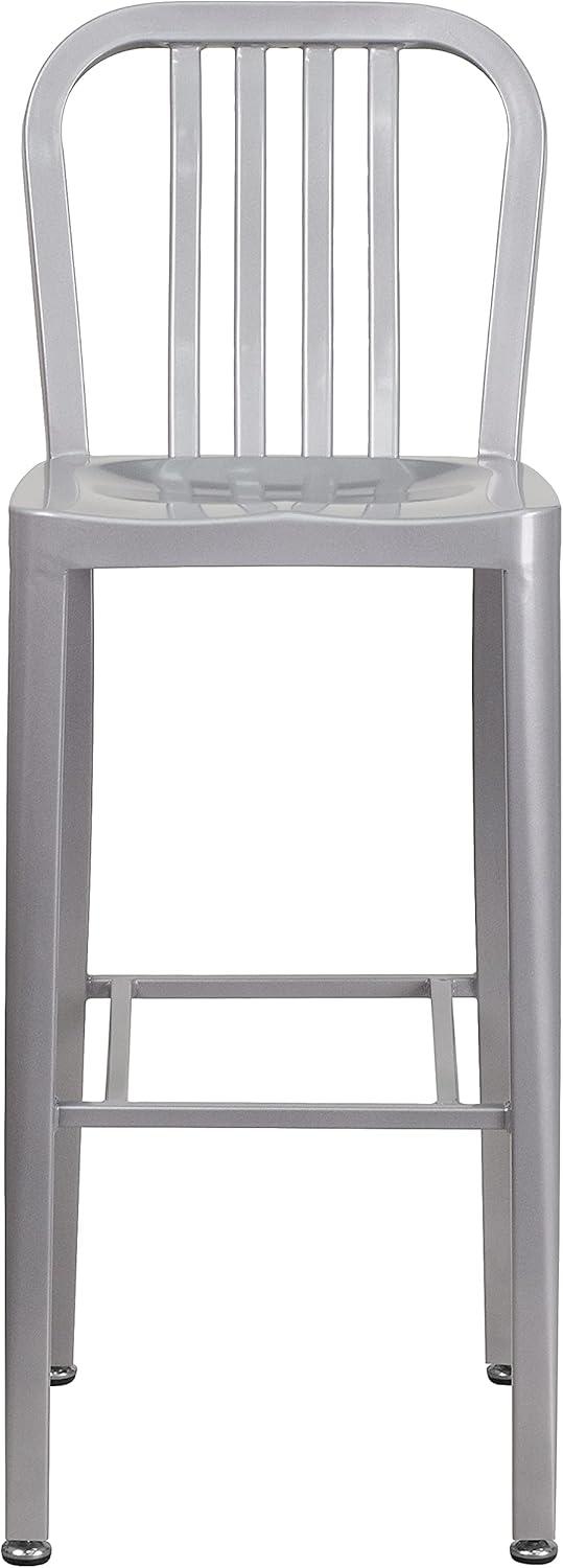 imageFlash Furniture Gael 30quot Commercial Metal Barstools with Footrest Vertical Slat Back Bar Height Stools for Restaurants and Kitchens Set of 2 SilverSilver
